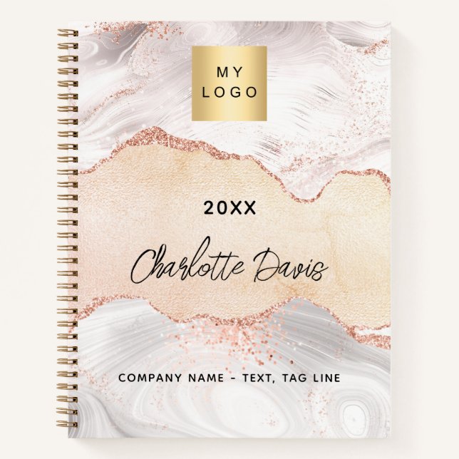Carnet Agate rose or logo d'entreprise élégant (Devant)
