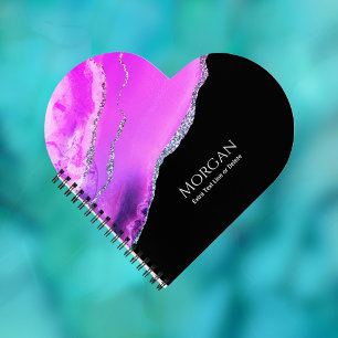 Carnet Agate violet, Parties scintillant argentée, nom et