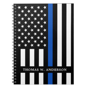 Carnet Agent de police Nom personnalisé Ligne bleue mince