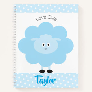 Carnet Agneau bleu Love Ewe Nom personnalisé Script migno