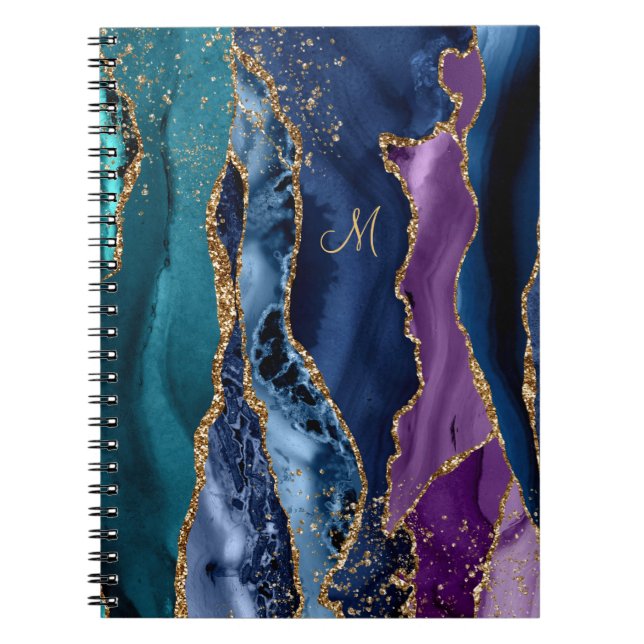 Carnet Agression bleue/Turquoise/violette avec Monogramme (Devant)