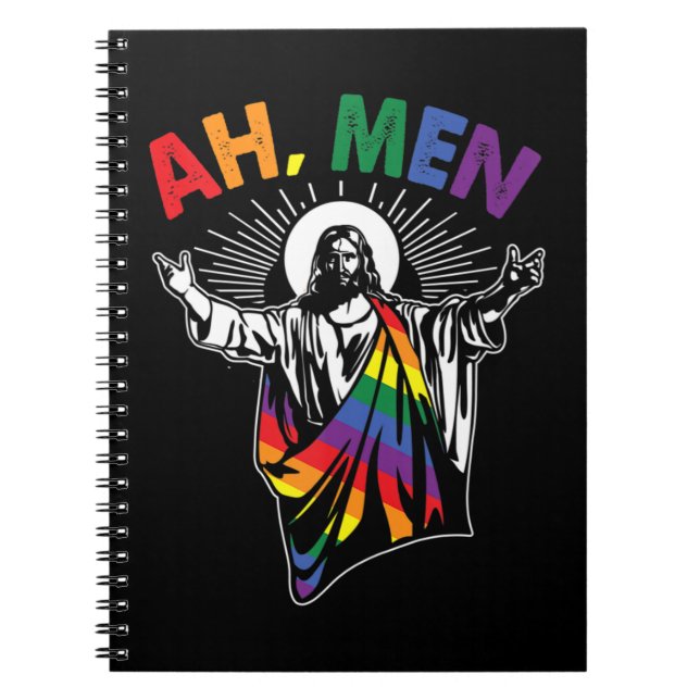 Carnet Ah Men Funny LGBT Gay pride Jesus Rainbow Flag Chr (Devant)