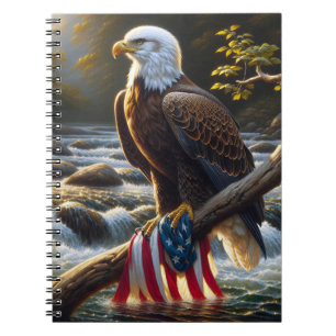 Carnet Aigle à tête blanche avec drapeau américain sur un
