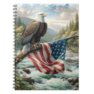 Carnet Aigle Balle Avec Drapeau Américain Sur Branche Arb