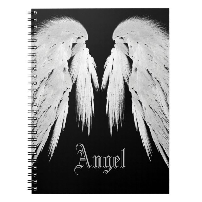 Carnet AILES D'ANGE Gris Plumes Touchées Nom personnalisé (Devant)