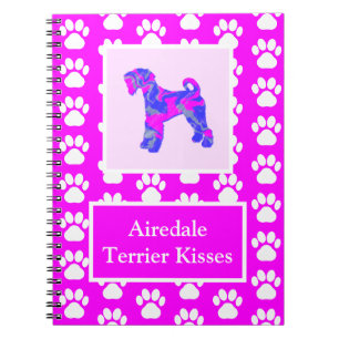 Carnet Airedale Terrier Dog Kisses Silhouette Cute P&B