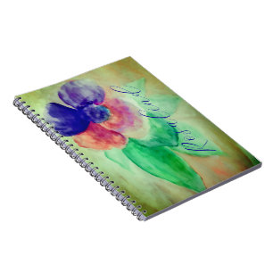 Carnet Ajouter le nom Violet Bleu et rose Pastel Floral