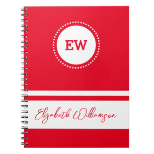 Carnet Ajouter les initiales et le nom blanc et rouge