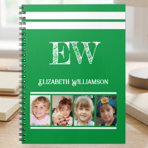 Carnet Ajouter les initiales nom 4 photos vert blanc