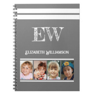 Carnet Ajouter nom initiales 4 photos gris blanc