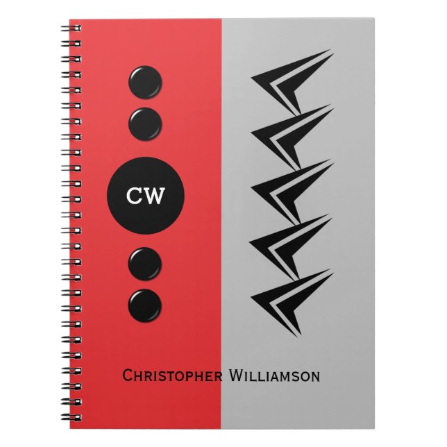 Carnet Ajouter nom initiales rouge et gris (Devant)