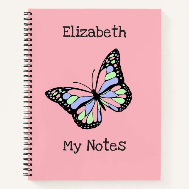 Carnet Ajouter votre texte | Beau papillon rose (Devant)