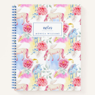 Carnet Ajoutez votre nom Aquarelle Unicorne & Pegasus