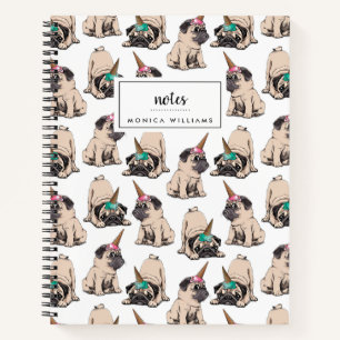 Carnet Ajoutez votre nom   Carlins à chiots   Unicorne en