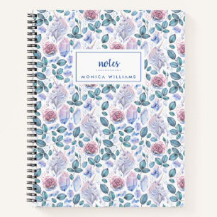 Carnet Ajoutez votre nom Cristaux Unicorne & Roses