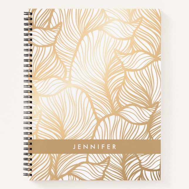 Carnet Ajoutez votre nom | Damask Gold Floral Pattern (Devant)