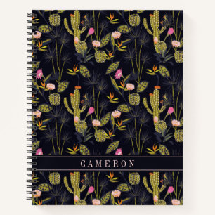 Carnet Ajoutez votre nom   Dark Summer Night Cactus Motif