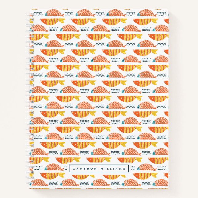 Carnet Ajoutez votre nom | Folk Art Motif de poissons (Devant)