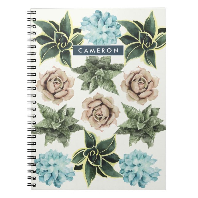 Carnet Ajoutez votre nom | Ligne de succulents (Devant)