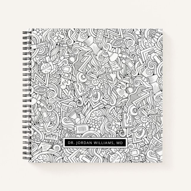 Carnet Ajoutez votre nom | Motif B&W Médicale (Devant)