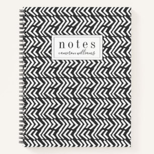Carnet Ajoutez votre nom Motif Chevron à main noire