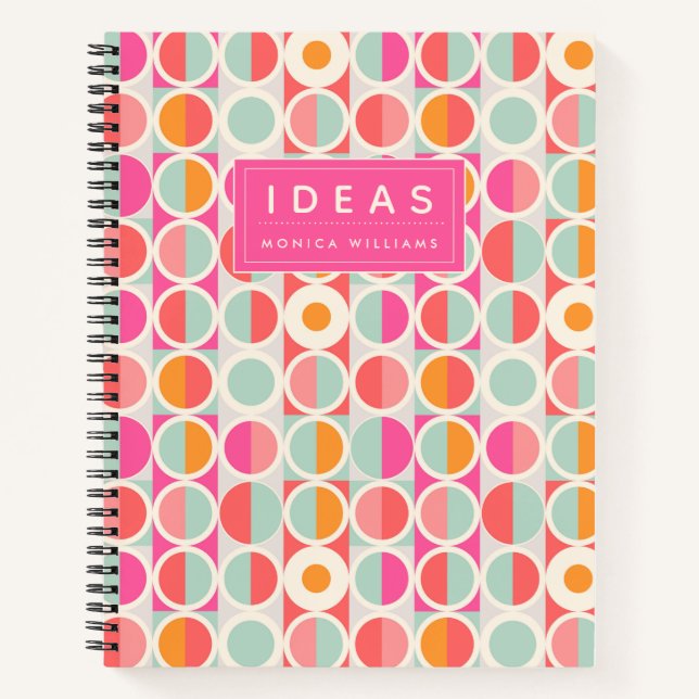 Carnet Ajoutez votre nom | Motif circulaire rose chaud (Devant)