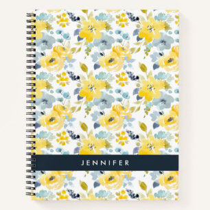 Carnet Ajoutez votre nom   Motif d'aquarelle jaune et ble