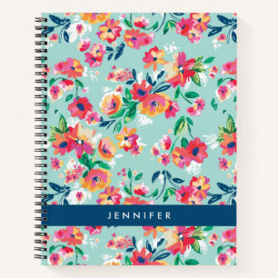Carnet Ajoutez votre nom   Motif de fleurs peintes