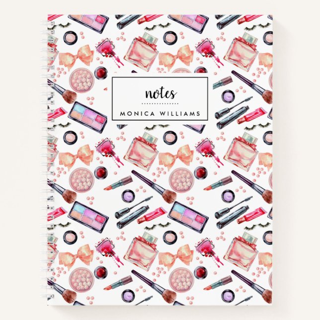 Carnet Ajoutez votre nom | Motif de maquillage aquarelle (Devant)