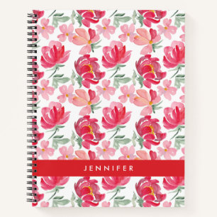 Carnet Ajoutez votre nom   Motif de pivoine aquarelle