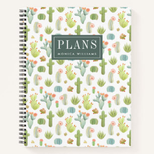 Carnet Ajoutez votre nom Motif debout de Cactus mignon