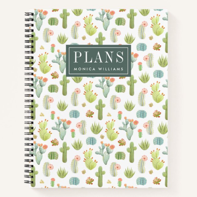 Carnet Ajoutez votre nom | Motif debout de Cactus mignon (Devant)