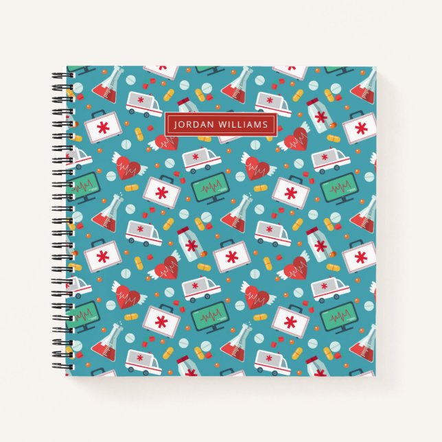 Carnet Ajoutez votre nom | Motif d'icône Médicale (Devant)