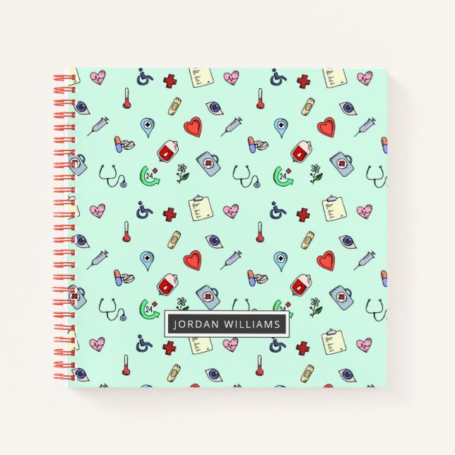 Carnet Ajoutez votre nom | Motif d'icône Médicale mignon (Devant)
