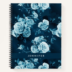 Carnet Ajoutez votre nom Motif Rose bleu classique