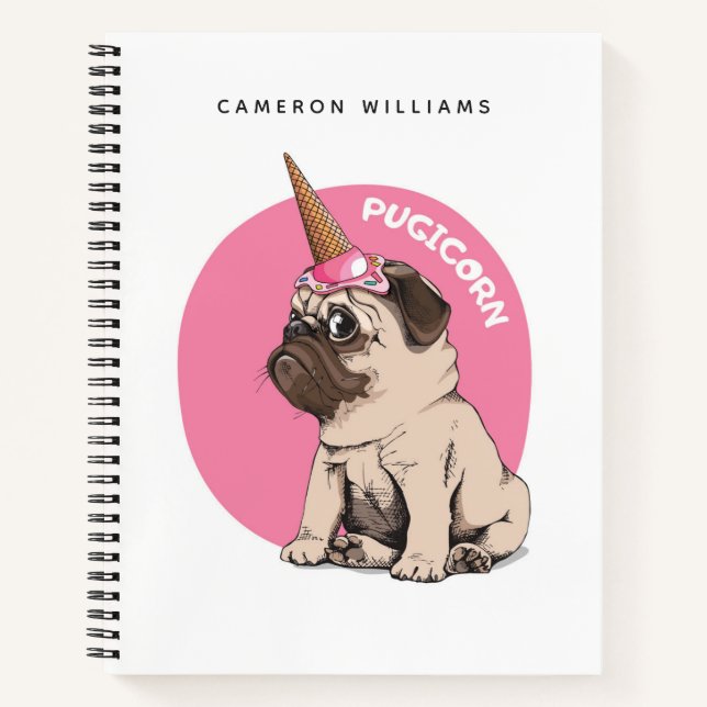 Carnet Ajoutez votre nom | Pugicorn (Devant)