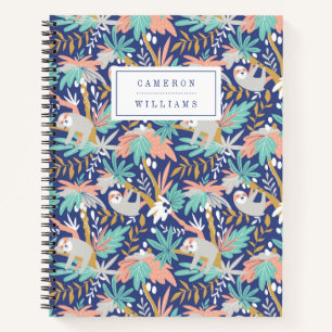 Carnet Ajoutez votre nom   Tropical Blue Sloth Motif