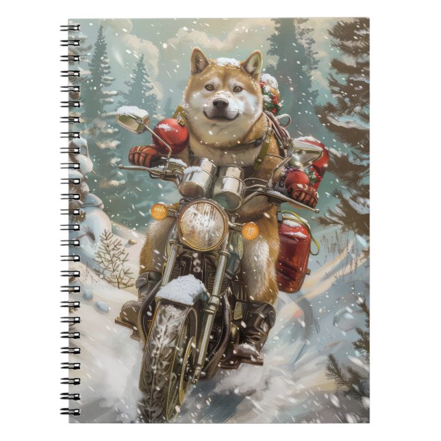Carnet Akita Chien équitation moto Noël (Devant)