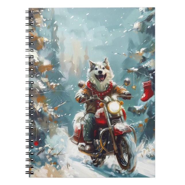 Carnet Alaskan Malamute Dog équitation moto Noël (Devant)