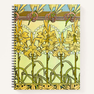 Carnet Alfonse Mucha Art Nouveau Lily motif floral