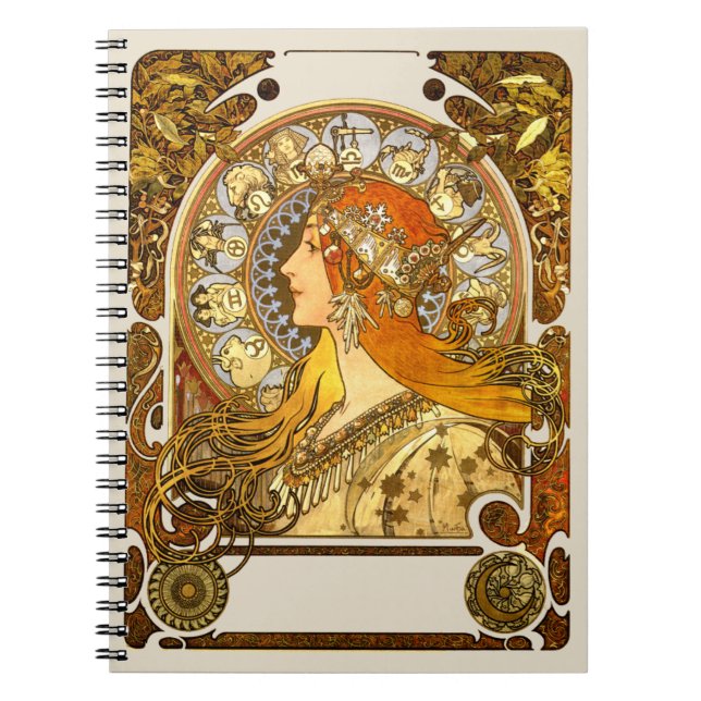 Carnet Alfonse Mucha Zodiac Art nouveau femme (Devant)