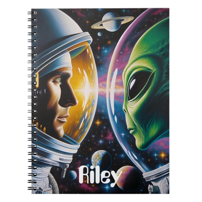 Carnet Alien et astronaute dans l'espace Personnalisé (Devant)