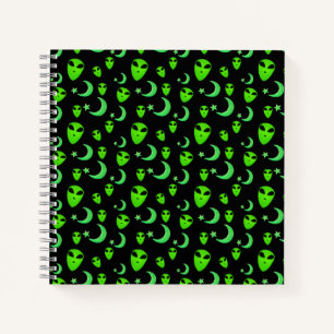 Carnet Aliens lumineux, croissant de lune et étoiles sur 