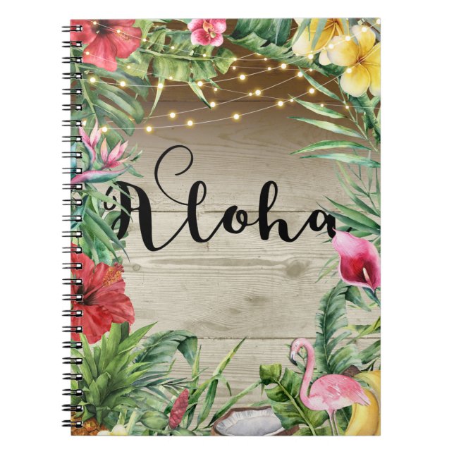 Carnet Aloha Tropical Wood Floral Feuilles & Lumières Été (Devant)