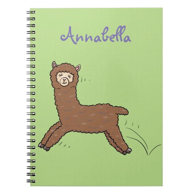Carnet Alpaca marron mignon dessin animé heureux (Devant)