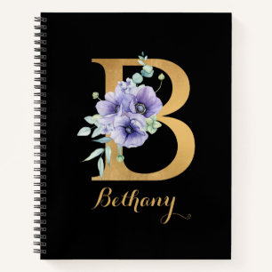 Carnet Alphabet D'Or B Avec Fleur Personnalisé