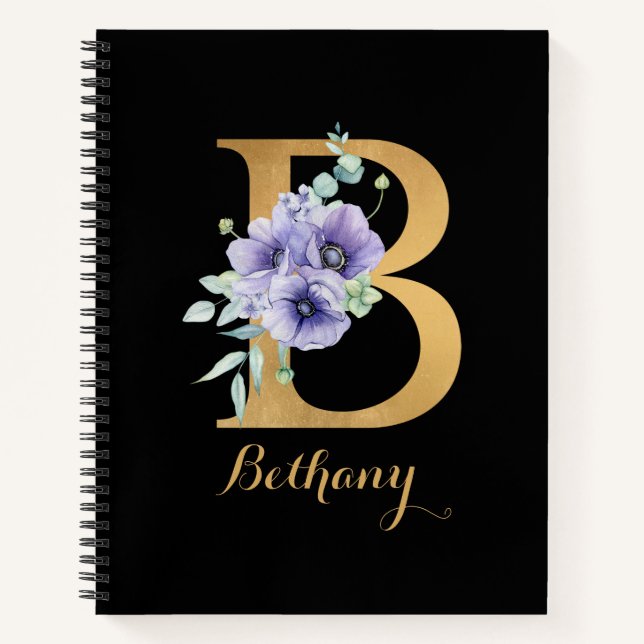 Carnet Alphabet D'Or B Avec Fleur Personnalisé (Devant)