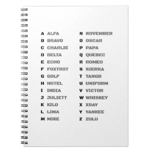 Carnet Alphabet phonétique pour l'armée ALFA-ZULU