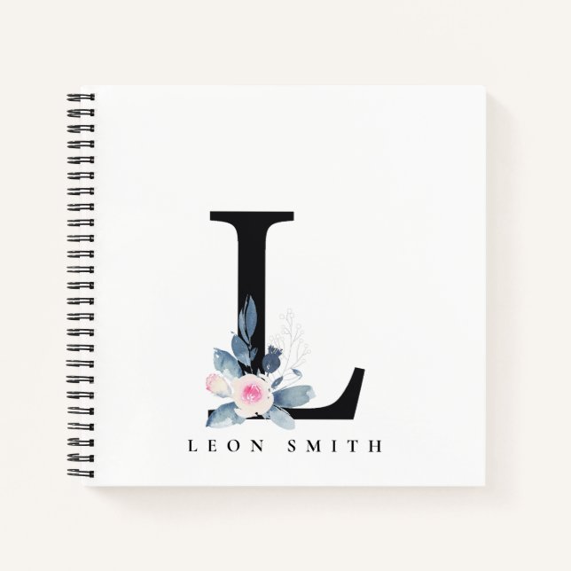 CARNET ALPHABÈTES FLORAUX BLEUS DOUX NOM LETTRE L (Devant)