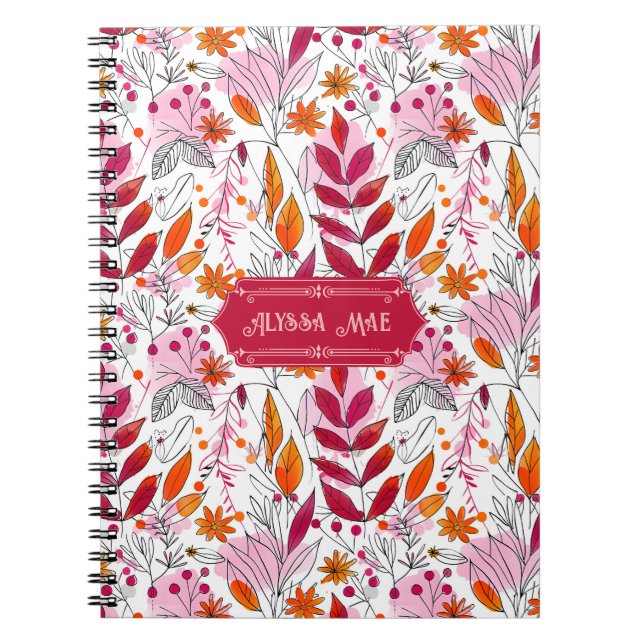 Carnet Alyssa Mae Foliage rose et orange (Devant)